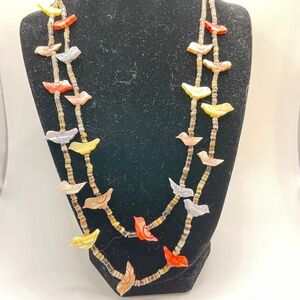 Vintage Fetish Bird Heishi Bead Double Strand Necklace